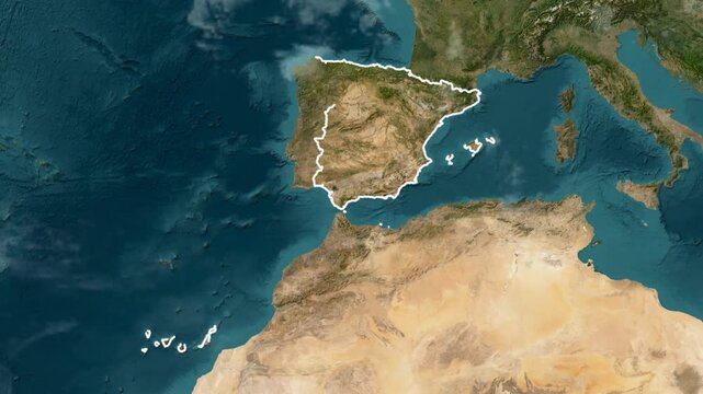 3D map of Spain with borders on a black background