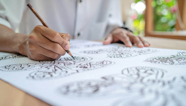 Artist drawing on paper close up