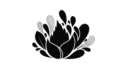 An abstract floral arrangement is depicted in a striking black and white composition showcasing a bold silhouette © Ajahar