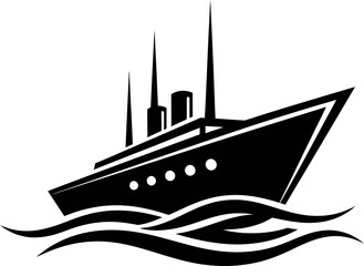 Black silhouette of a ship sailing on wavy waters © mr_vact