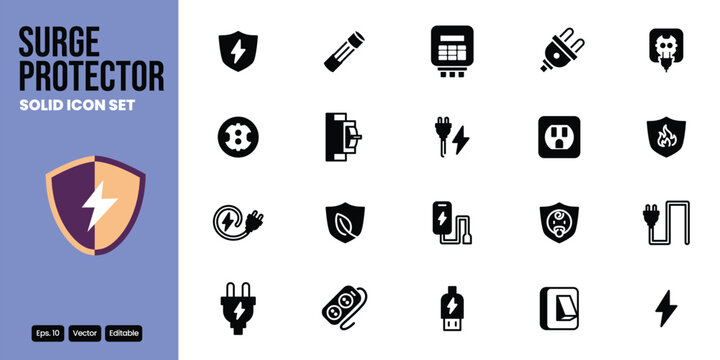 surge protector solid icon set vector design good for web and mobile app