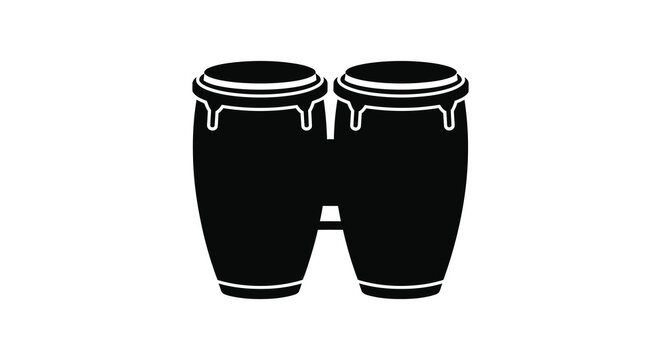 A striking black graphic depicts a pair of traditional conga drums showcasing a bold silhouette high quality professional