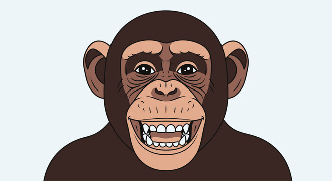 Smiling Cartoon Monkey Closeup Portrait.