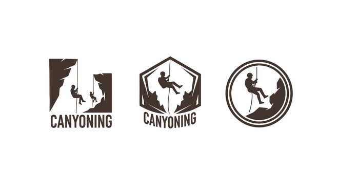 Canyoning Adventure Logos - Extreme Sports Silhouette Icons