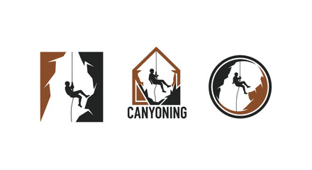 Canyoning Logo Set: Adventure, Extreme Sports, Outdoor Activity Icons © Heri_s99
