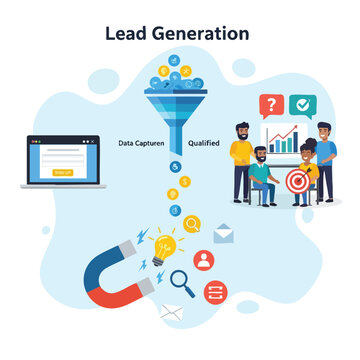Process illustration showing lead generation from data capture to qualified leads