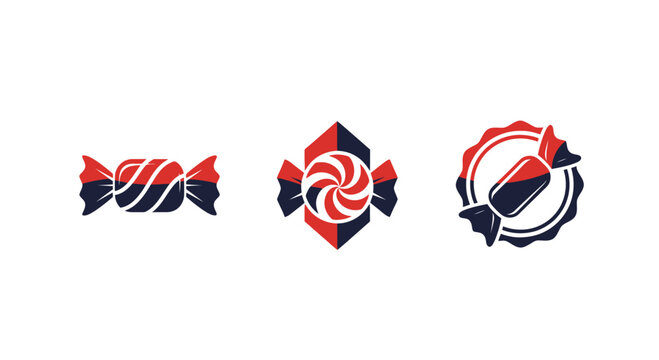Red and Blue Candy Icons: Wrapped, Swirl, and Round Designs