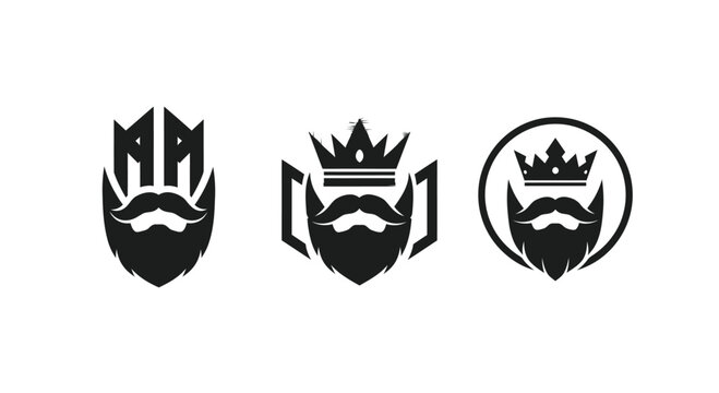 Bearded Man King Crown Logo Icons Set