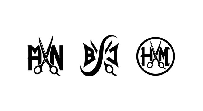 Monogram Scissors Logo Set: MN, BJ, HM