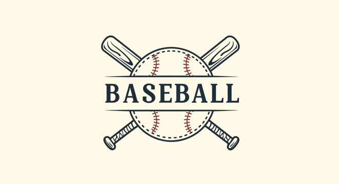 Baseball Logo Emblem with Crossed Bats and Ball, Vintage Sport Graphic