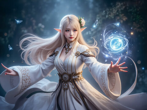 魔法を詠唱する白魔導士