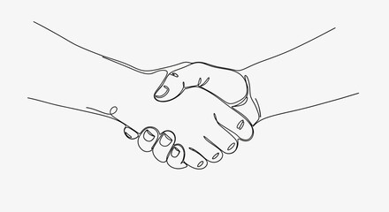 Fototapeta premium Handshake line art, partnership and agreement concept, simple black and white illustration