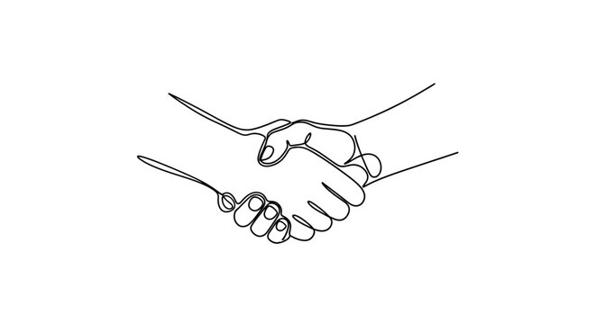 Handshake illustration, partnership and agreement concept, single line drawing