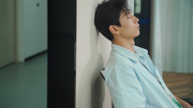 Serious stressed office worker businessman lethargy, drowsiness suffering tension headache painful feelings chronic migraine high pressure mental breakdown, feeling overwhelmed and exhausted at work.