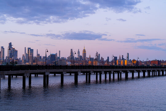 Manhattan skyline, New York, United States. Panorama view of New York city skyscrapers in Manhattan. USA NYC. American big city. Lower NYC skyline. New York cityscape. America, New York City.