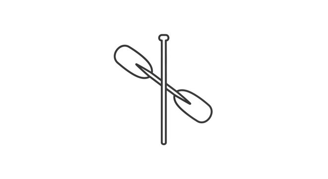 Kayak Paddle Crossed Over Oar on White Background, Minimalist Line Art Icon