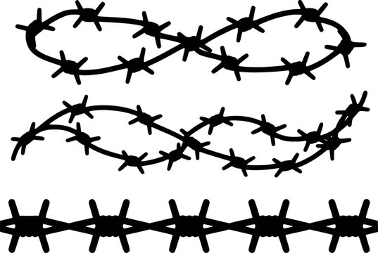 Black barbed wire a white background isolated fence security
