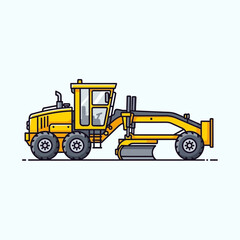 Fototapeta premium Yellow Road Grader Machine Construction Vehicle Flat Illustration Design