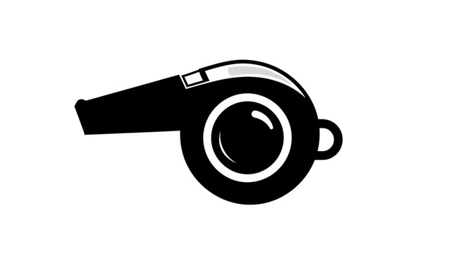 Black whistle icon isolated on white background, symbol of sports and warning