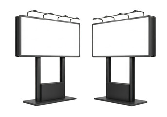 Obraz premium Two large rectangular blank commercial billboards with black frames and metal lighting fixtures