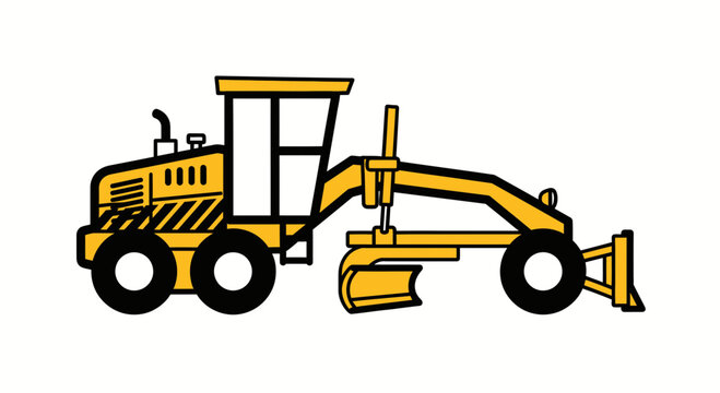 Yellow Motor Grader Construction Vehicle Illustration Minimalist Graphic Design