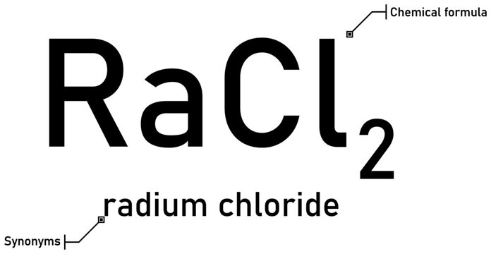 Radium chloride chemical formula with callout titles