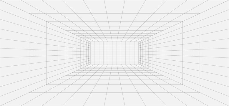 Perspective grid background 3d Vector illustration. Interior design Model projection background template. Line one point perspective. eps10
