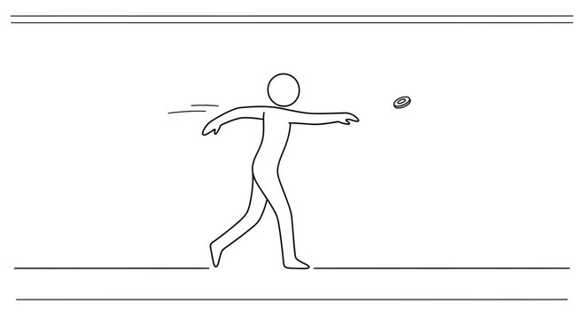 Stick figure throwing a frisbee, motion blur, outdoor activity, summer fun