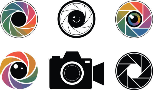 Camera Aperture Icon Set Colorful Photography Lens Symbols. Modern Camera Lens Icons Collection Photography Vector Pack.