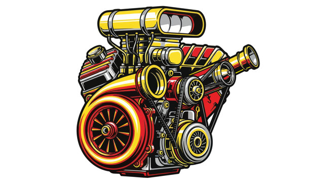 Powerful V8 Engine with Supercharger, Hot Rod Custom Auto Part, Mechanical Power