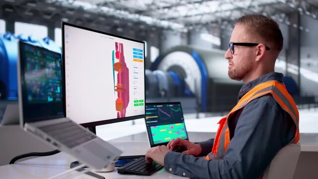 Power Plant Operator Checks Turbine Data