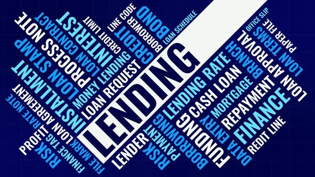 Bold Diagonal Lending Word Cloud Animation Shameless Loop. Lending Kinetic Typography Modern Blue Theme