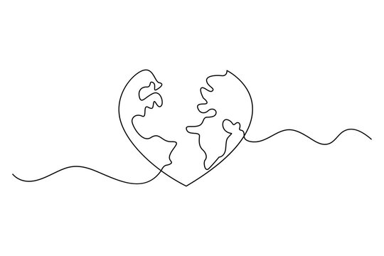 World map forming a heart outline minimal medical awareness artwork in monoline style
