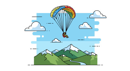 Paraglider soaring above snowy mountains and clouds, flat design illustration © Andi