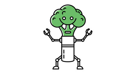 Obraz premium An innovative illustration of a broccoli character fused with a detailed robotic body and