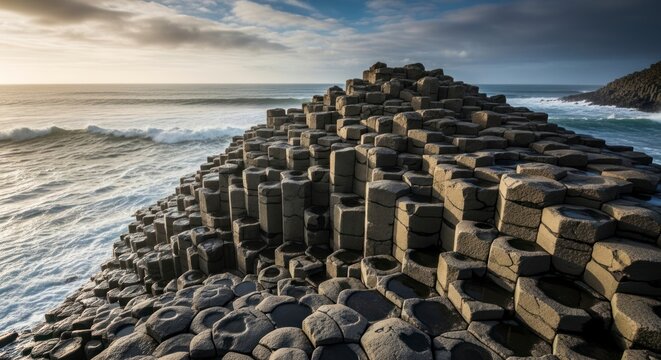 Giant hexagonal basalt rock formation.