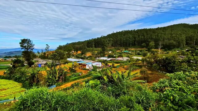 World most scenic trip, Ella to Kandy overview from train window, lush hills and tea plantation - Sri Lanka