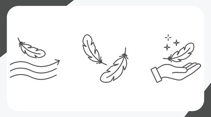 Lightweight icon set, feather on hand palm, light weight concept, soft touch surface, line art vector illustration © Ringgoku