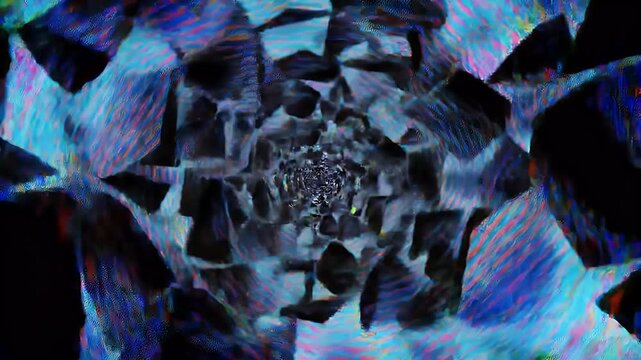 Vibrant abstract crystal formation glows with iridescent colors in dark space