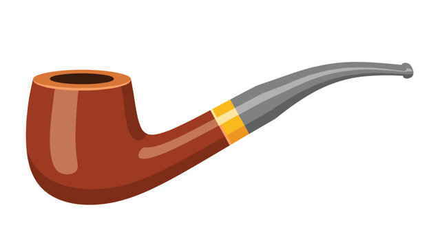 Elegant wooden tobacco pipe with a polished brown bowl, a gold decorative ring, and a sleek black stem on a white background.
