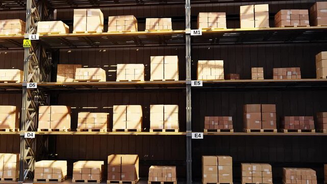 In The Small Warehouse, 3d animation small warehouse displays sturdy racks, perfect for advertising durable storage units and efficient organizational systems for small business logistics.