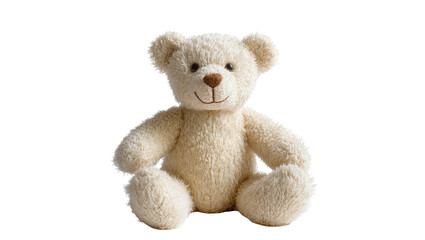 Obraz premium Soft cream teddy bear with friendly face isolated on transparent background, for kids