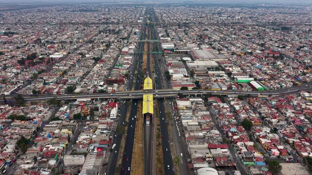High altitude drone view of Ecatepec residential expansion