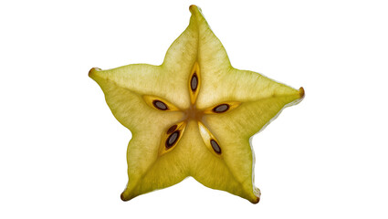 Fototapeta premium Fresh star fruit slice with star shape and dark seeds, isolated on transparent background