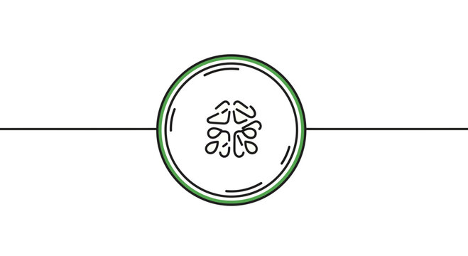 Minimalist vector illustration of a fresh green cucumber slice icon for healthy eating applications