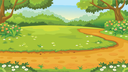 Obraz premium A winding path leads through a vibrant lush green landscape