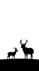 Fototapeta premium Silhouette of deer and fawn standing.