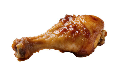 Golden crispy roasted chicken drumstick with glistening savory skin, isolated on transparent background for food menus and recipes © Finn