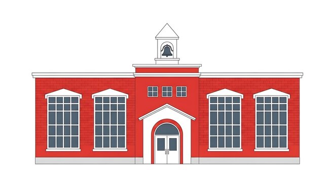 Red school building with white trim.