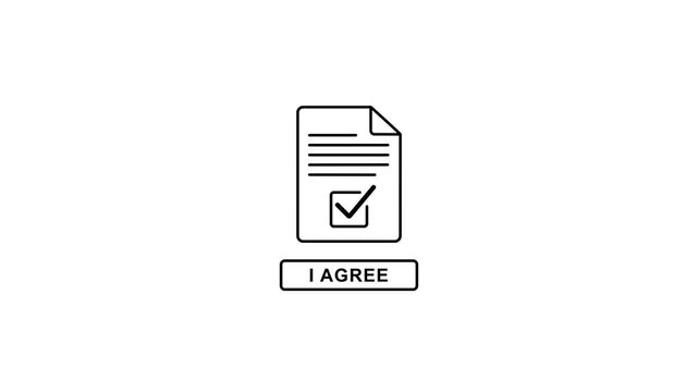 Flat of a document with a checkbox and i agree button on a white background agreement flat i agree terms and conditions